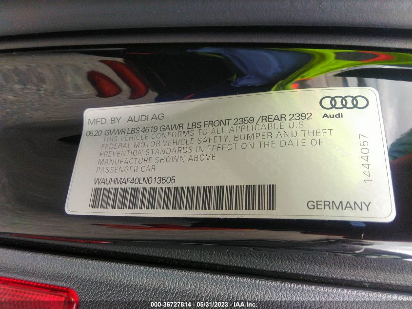 2020 AUDI A4 PREMIUM PLUS - WAUHMAF40LN013505