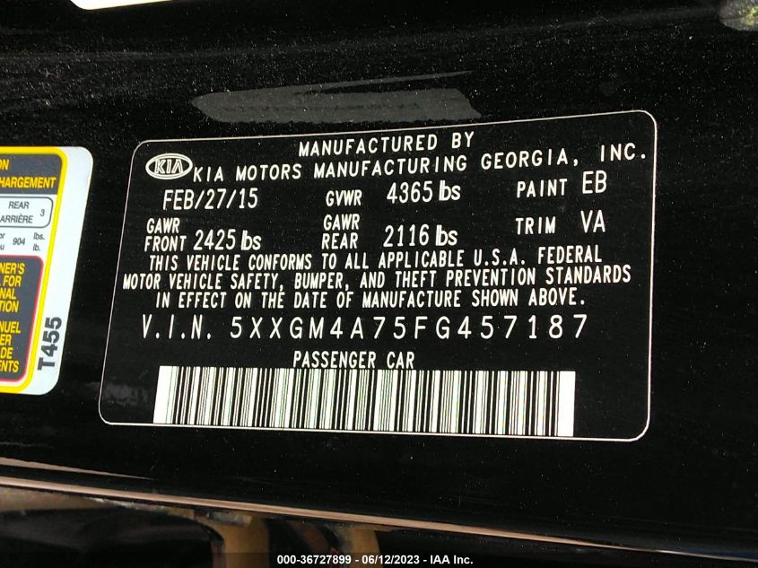 2015 KIA OPTIMA LX - 5XXGM4A75FG457187