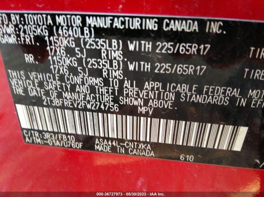 2015 TOYOTA RAV4 LE - 2T3BFREV2FW274756