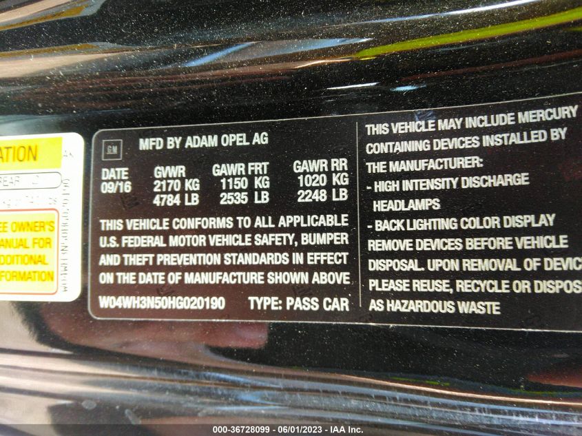 2017 BUICK CASCADA PREMIUM W04WH3N50HG020190