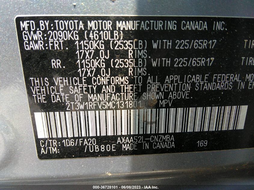 2021 TOYOTA RAV4 XLE - 2T3W1RFV5MC131801