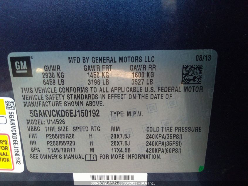 2014 BUICK ENCLAVE PREMIUM - 5GAKVCKD6EJ150192