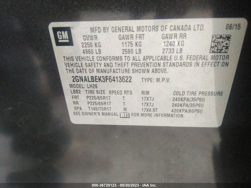 2015 CHEVROLET EQUINOX LT - 2GNALBEK3F6413622