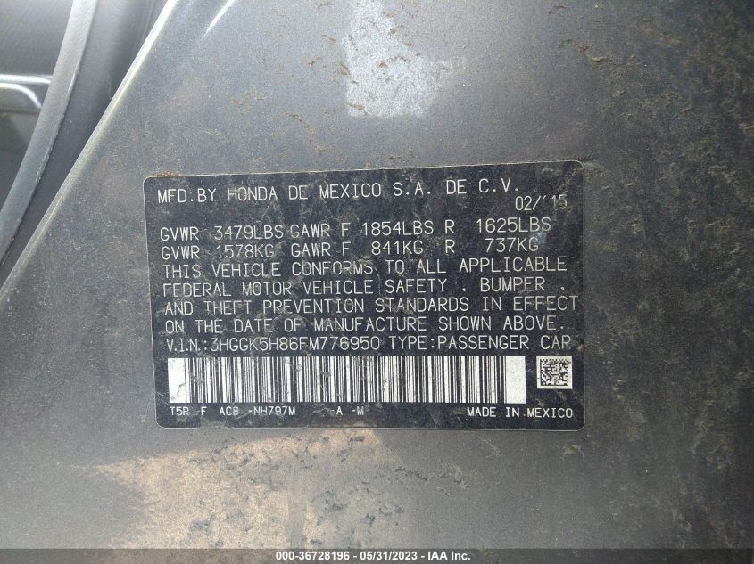 2015 HONDA FIT EX-L/EX - 3HGGK5H86FM776950