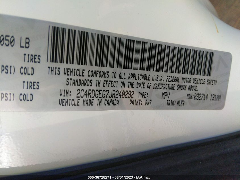 2018 DODGE GRAND CARAVAN GT - 2C4RDGEG7JR240292