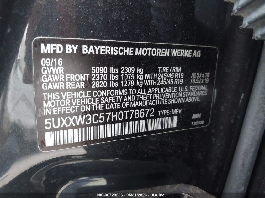 2017 BMW X4 XDRIVE28I - 5UXXW3C57H0T78672