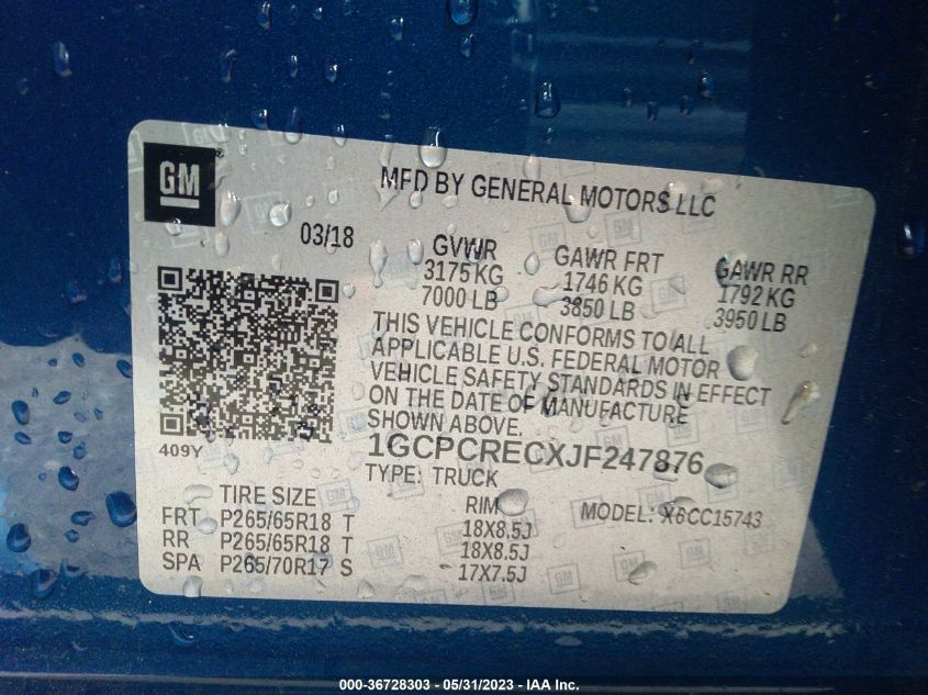 2018 CHEVROLET SILVERADO 1500 LT - 1GCPCRECXJF247876