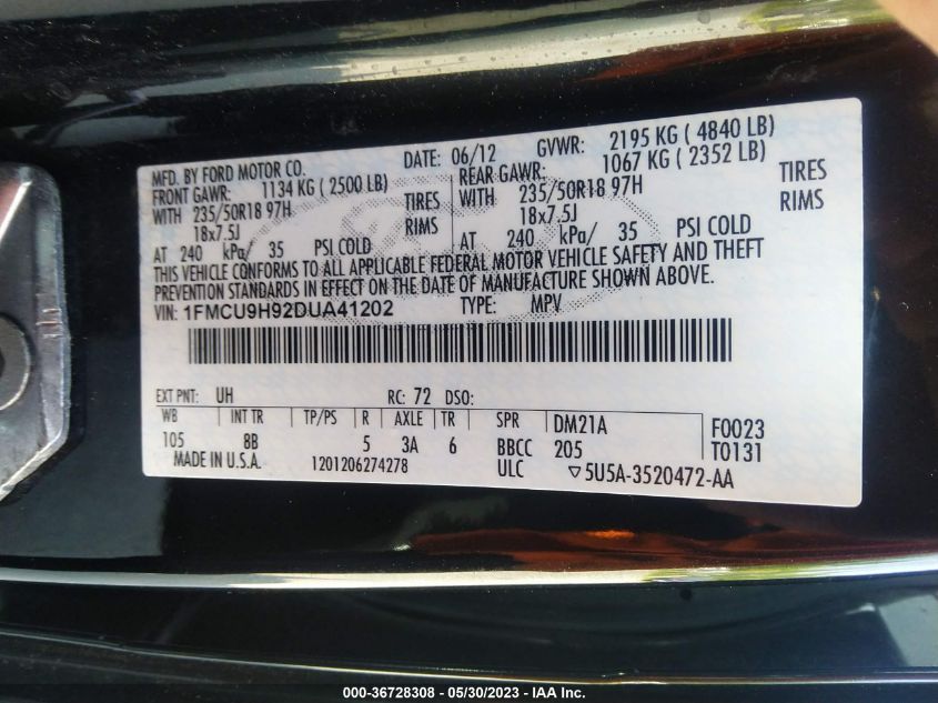 2013 FORD ESCAPE SEL - 1FMCU9H92DUA41202