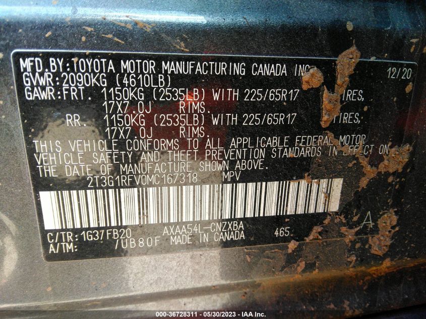 2021 TOYOTA RAV4 LE - 2T3G1RFV0MC167318