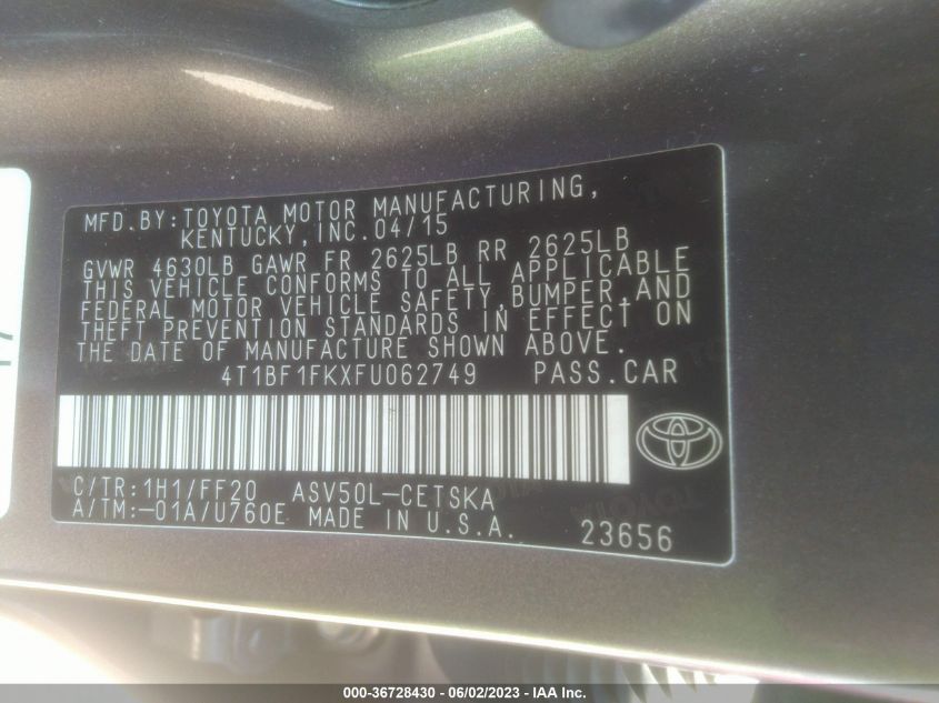 2015 TOYOTA CAMRY SE - 4T1BF1FKXFU062749