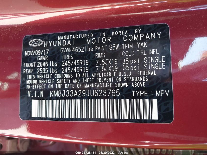 2018 HYUNDAI TUCSON LIMITED - KM8J33A29JU623765