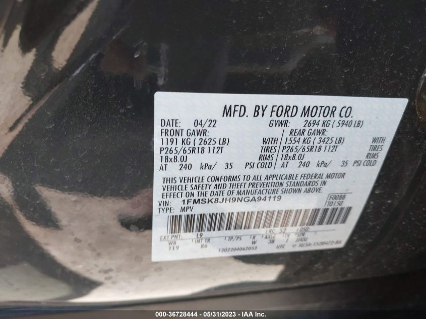 2022 FORD EXPLORER TIMBERLINE - 1FMSK8JH9NGA94119