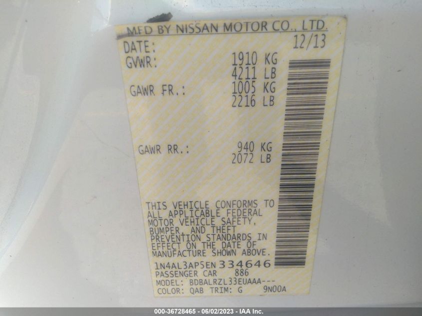 2014 NISSAN ALTIMA 2.5 - 1N4AL3AP5EN334646