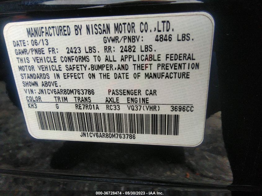 2013 INFINITI G37 SEDAN X - JN1CV6AR8DM763786