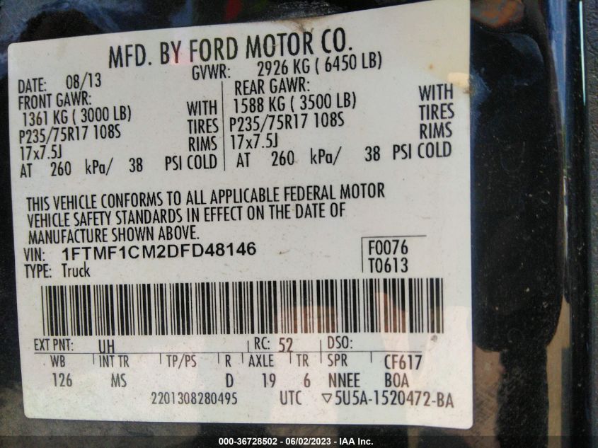 2013 FORD F-150 XL/STX/XLT - 01FTMF1CM2DFD4814