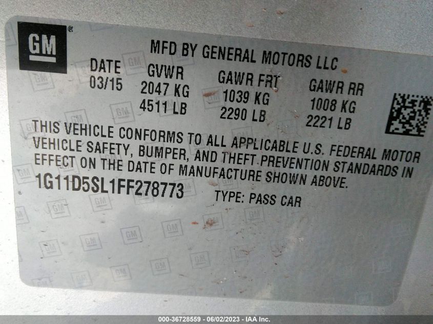 2015 CHEVROLET MALIBU LT - 1G11D5SL1FF278773