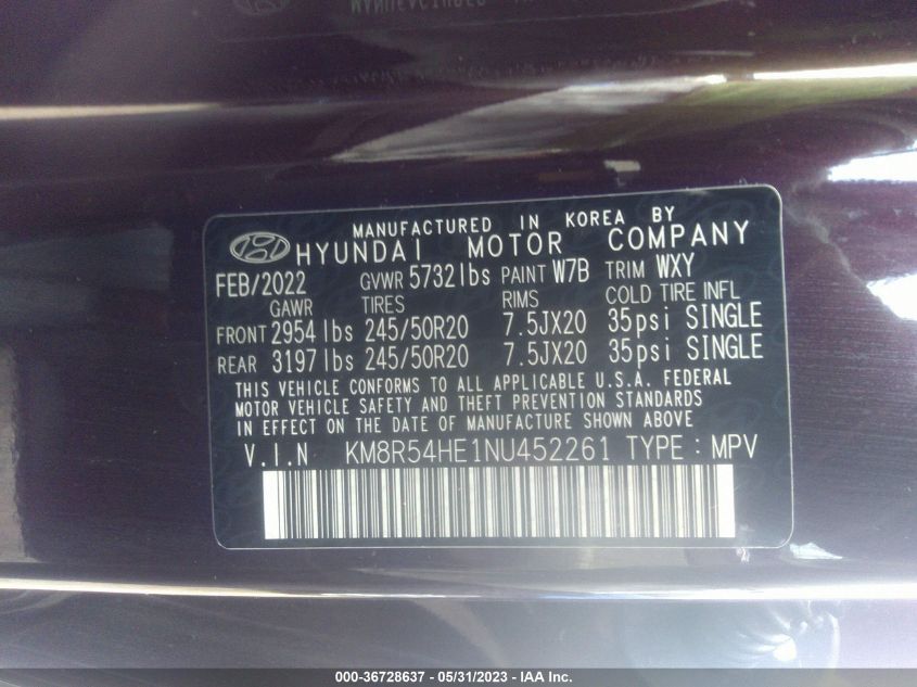 2022 HYUNDAI PALISADE LIMITED - KM8R54HE1NU452261