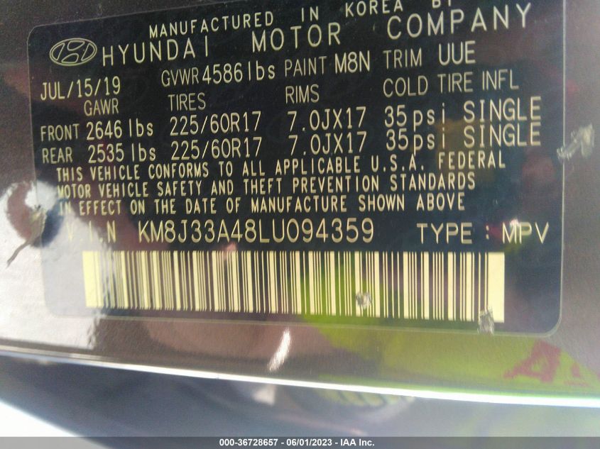 2020 HYUNDAI TUCSON VALUE - KM8J33A48LU094359