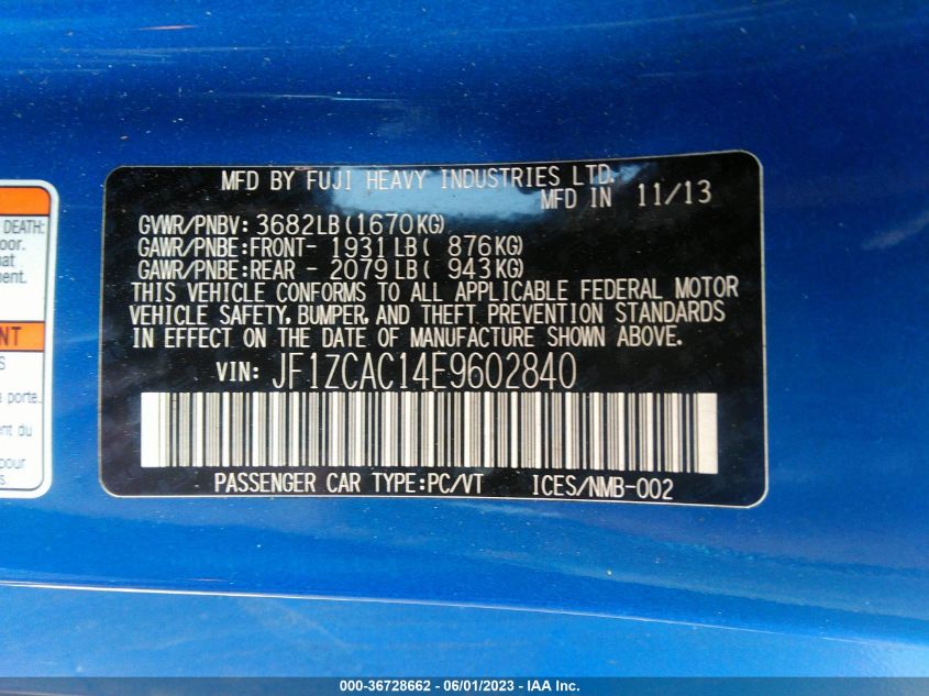 2014 SUBARU BRZ LIMITED - JF1ZCAC14E9602840