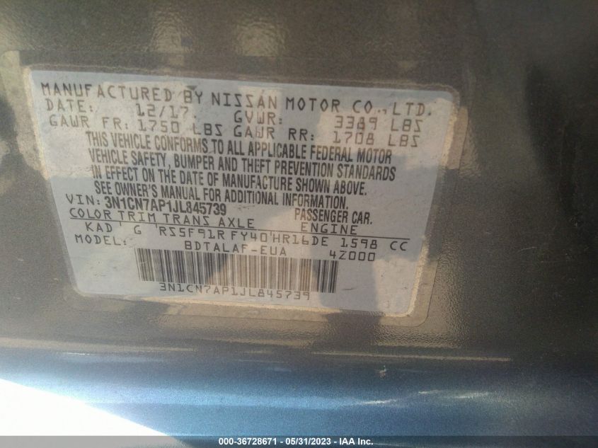 2018 NISSAN VERSA SEDAN S - 3N1CN7AP1JL845739