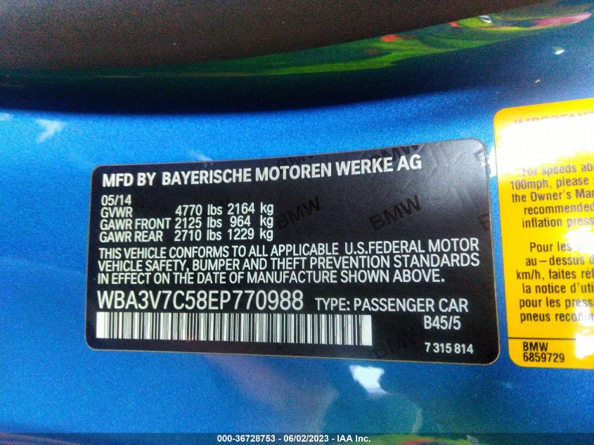 2014 BMW 4 SERIES 428I - WBA3V7C58EP770988