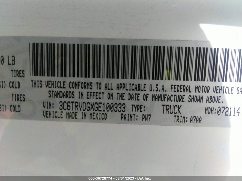 2016 RAM PROMASTER CARGO VAN - 3C6TRVDGXGE100333