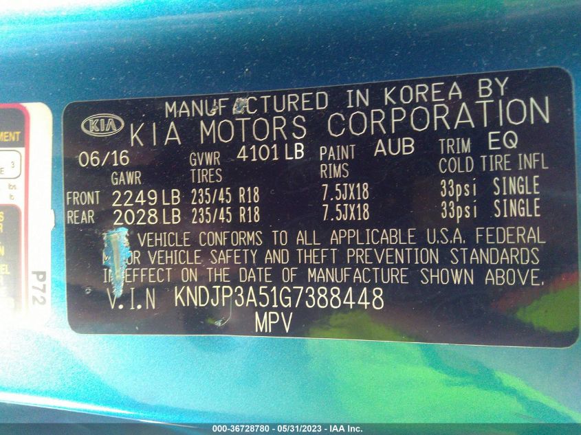 2016 KIA SOUL + - KNDJP3A51G7388448