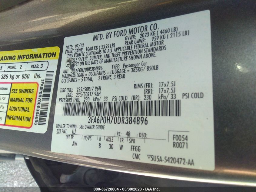 2013 FORD FUSION SE - 3FA6P0H70DR384896