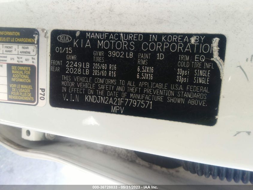 2015 KIA SOUL BASE - KNDJN2A21F7797571