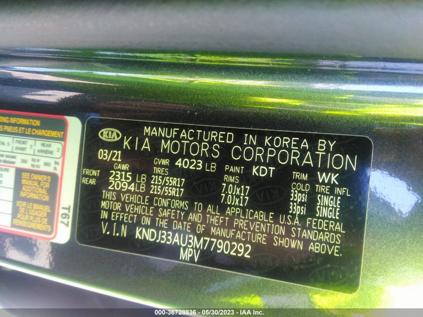 2021 KIA SOUL EX - KNDJ33AU3M7790292