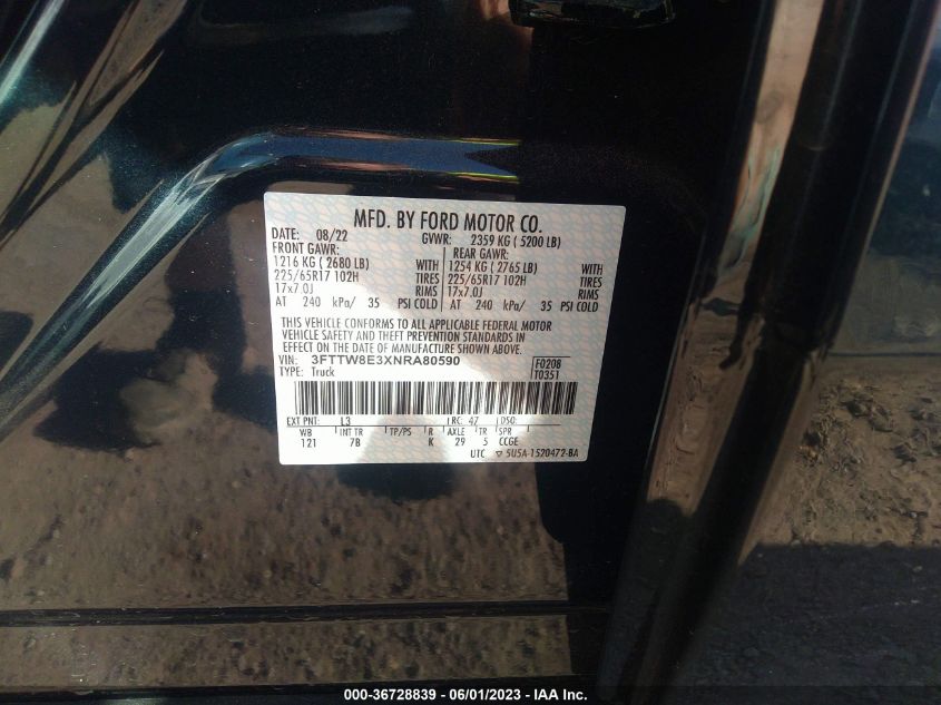 2022 FORD MAVERICK XL/XLT/LARIAT - 3FTTW8E3XNRA80590