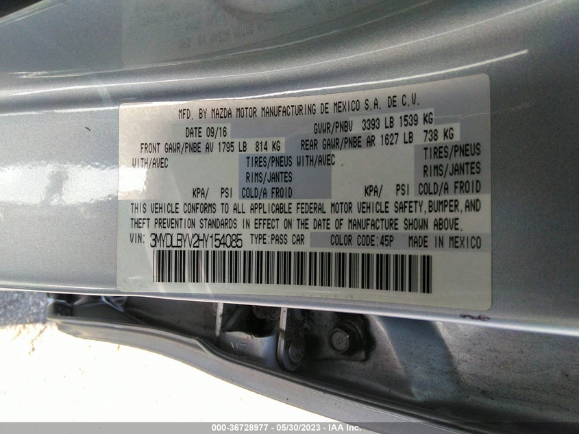 VIN 3MYDLBYV2HY154085 2017 TOYOTA YARIS IA