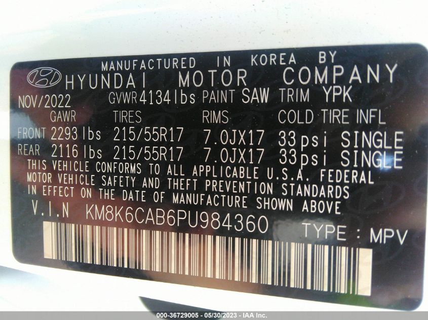 2023 HYUNDAI KONA SEL - KM8K6CAB6PU984360