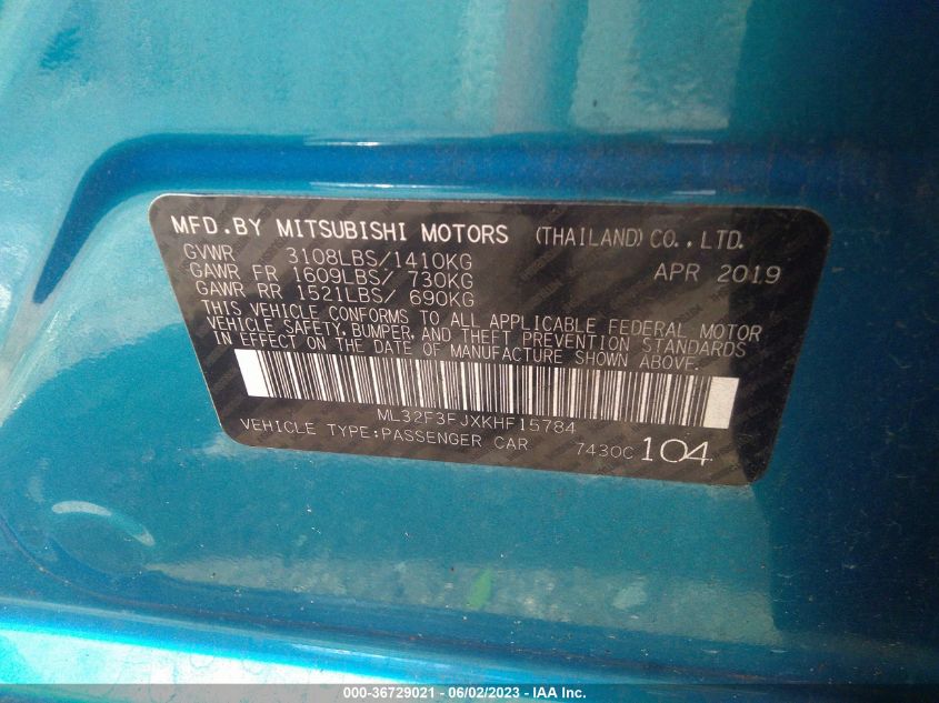 2019 MITSUBISHI MIRAGE G4 ES/RF - ML32F3FJXKHF15784