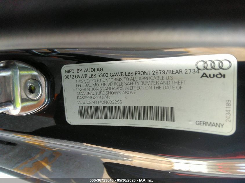 2013 AUDI S5 PREMIUM PLUS WAUCGAFH7DN002295