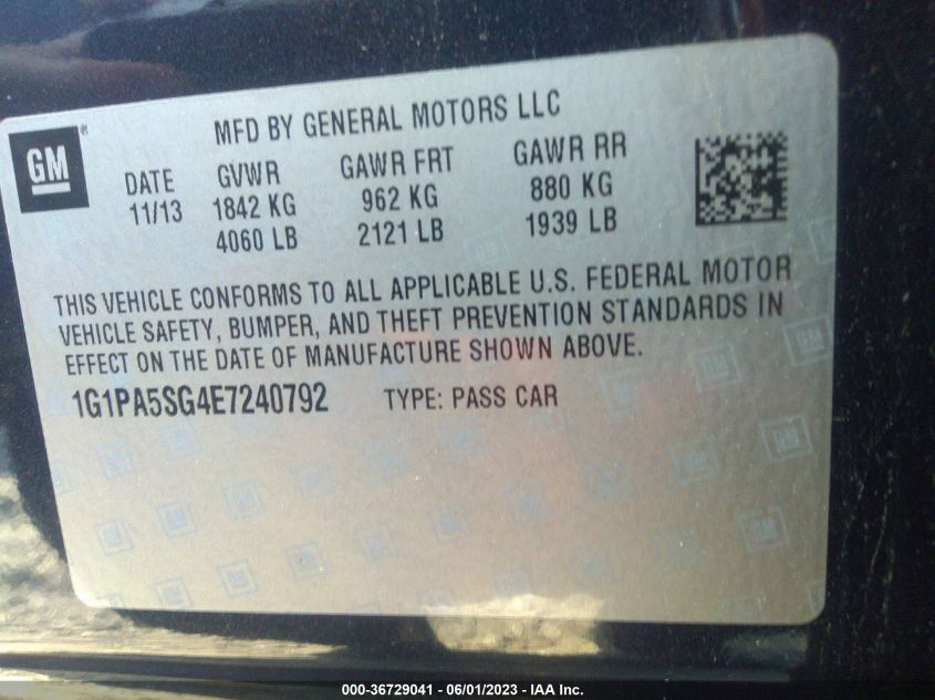 2014 CHEVROLET CRUZE LS - 1G1PA5SG4E7240792