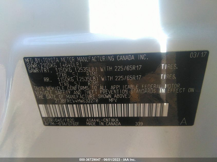 2017 TOYOTA RAV4 LE - 2T3BFREV4HW632278