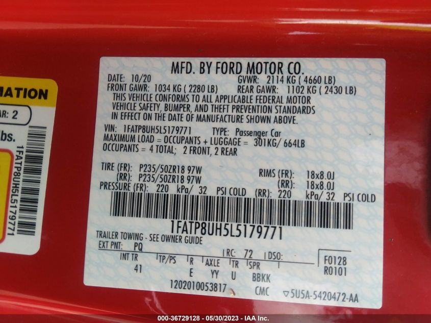 2020 FORD MUSTANG ECOBOOST - 1FATP8UH5L5179771