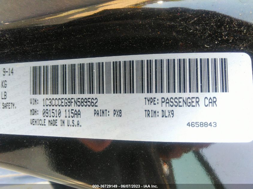 2015 CHRYSLER 200 C - 1C3CCCEG9FN589562