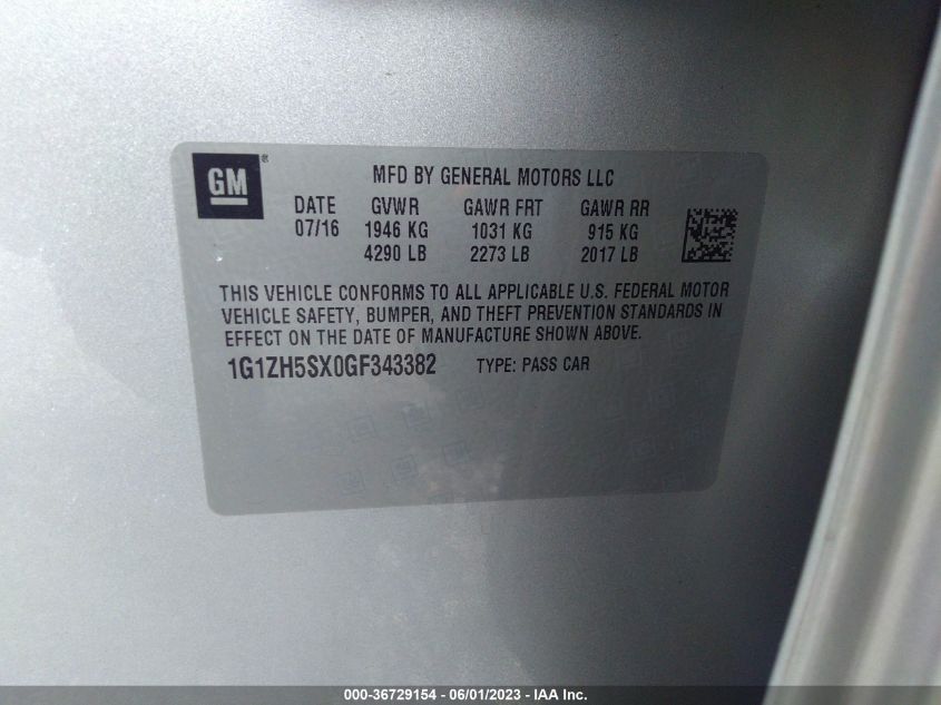 2016 CHEVROLET MALIBU PREMIER - 1G1ZH5SX0GF343382