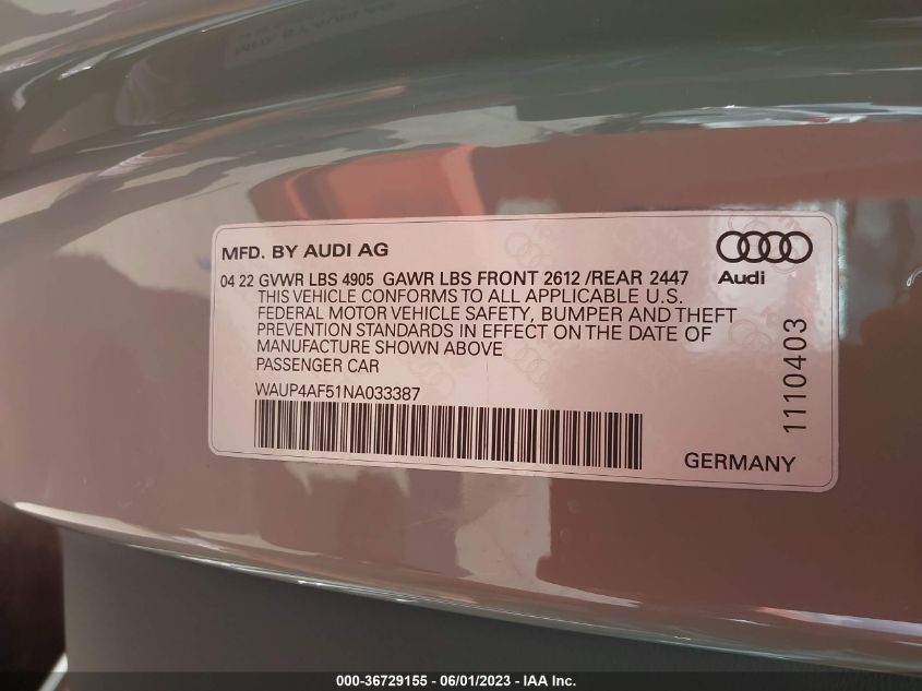 2022 AUDI S5 COUPE PREMIUM PLUS - WAUP4AF51NA033387