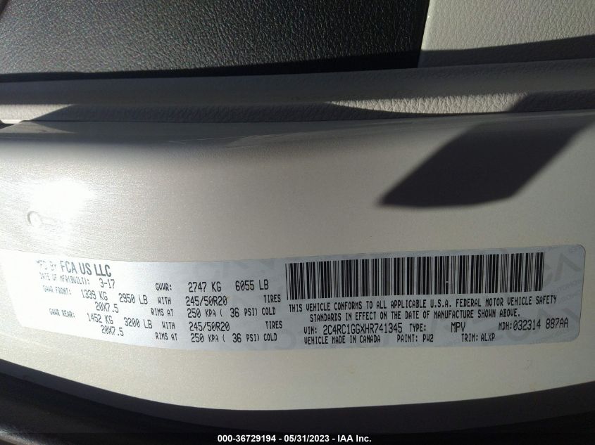 2017 CHRYSLER PACIFICA LIMITED - 2C4RC1GGXHR741345