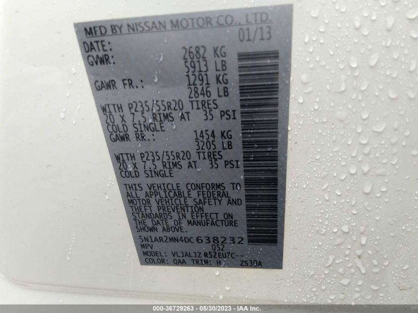 2013 NISSAN PATHFINDER PLATINUM - 5N1AR2MN4DC638232