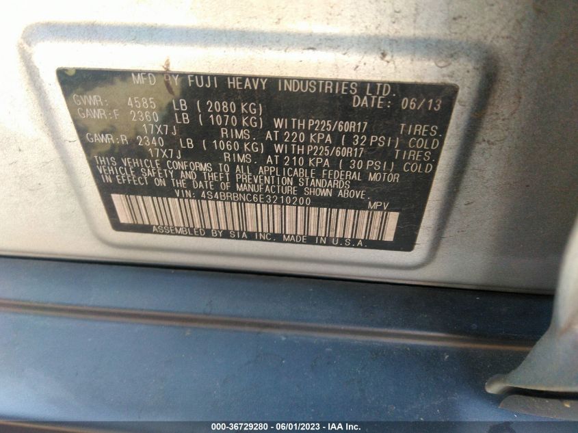2014 SUBARU OUTBACK 2.5I LIMITED - 4S4BRBNC6E3210200