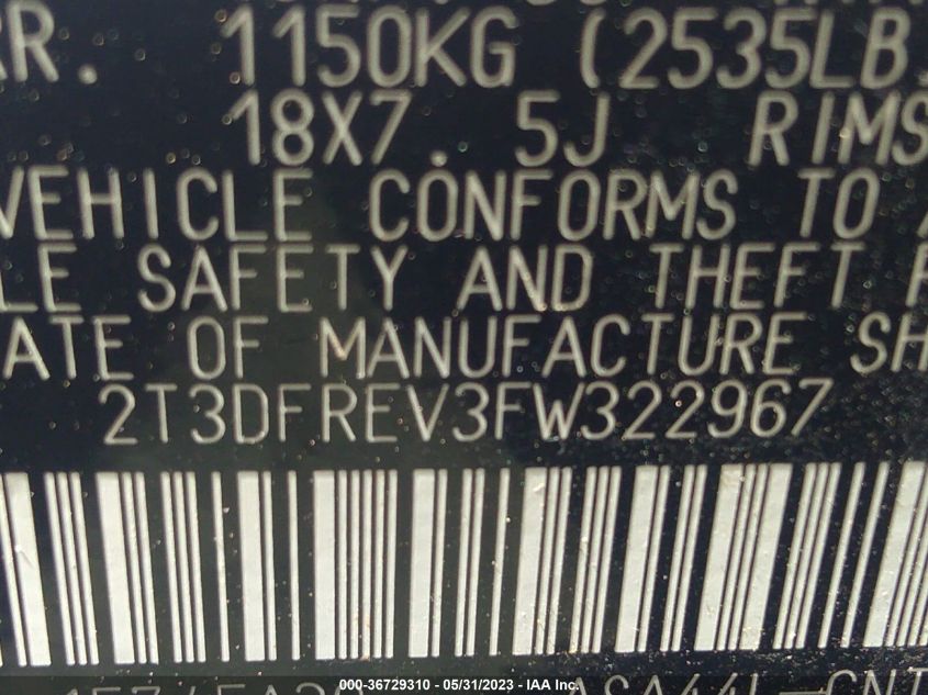 2015 TOYOTA RAV4 LIMITED - 2T3DFREV3FW322967