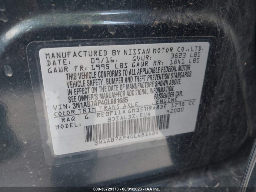 2016 NISSAN SENTRA SV - 3N1AB7AP4GL681685