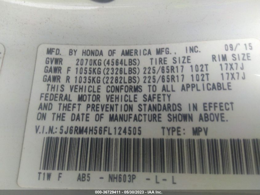 2015 HONDA CR-V EX - 5J6RM4H56FL124505