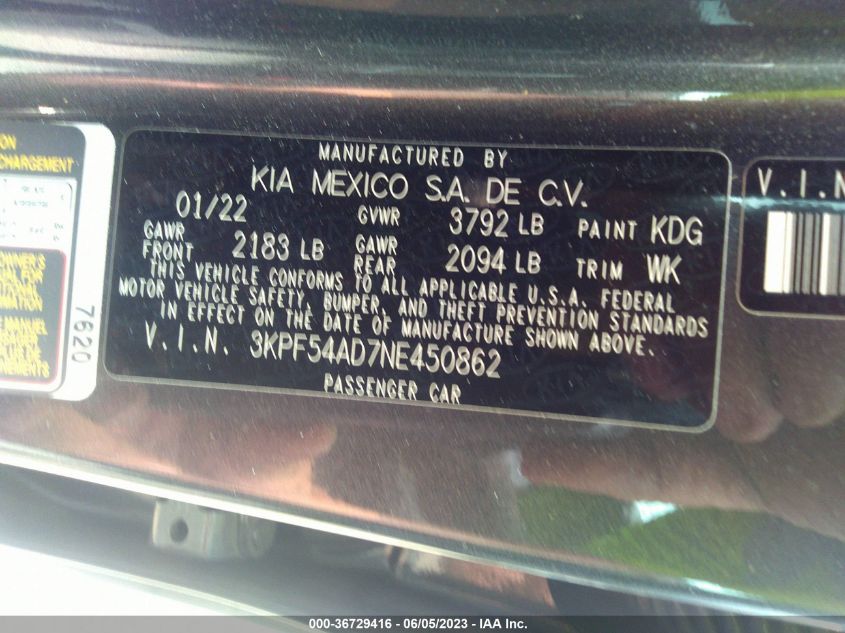 2022 KIA FORTE GT LINE - 3KPF54AD7NE450862