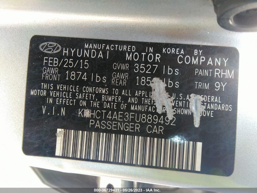 2015 HYUNDAI ACCENT GLS - KMHCT4AE3FU889492