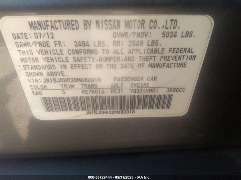 2013 INFINITI EX37 JOURNEY JN1BJ0HR2DM480018